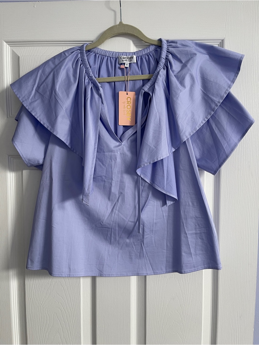 CROSBY by Mollie Burch Lavender Ruffled Short Sleeve Blouse